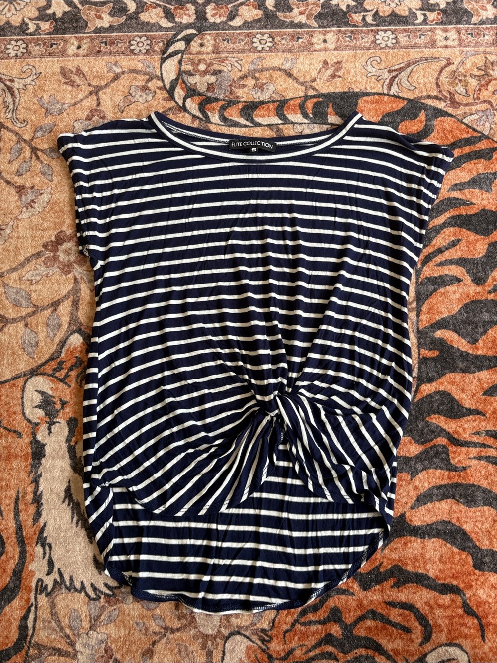 Navy & White Striped Knot-Front Crop Top